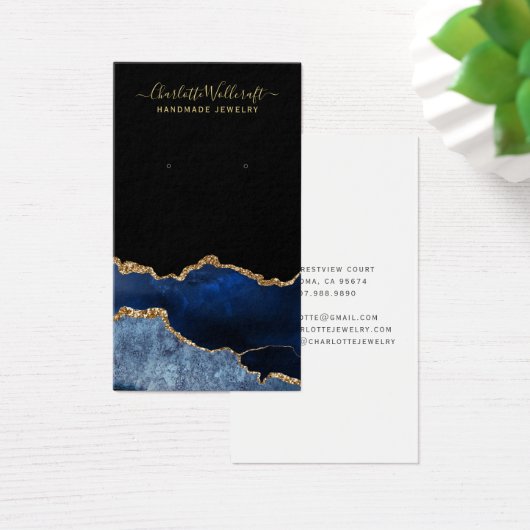 Blue Gold Agate Script Earring Display Card (Schreibtisch)