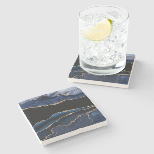 Blue Gold Agate Stone Untersetzer (Seitenansicht)