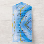 Blue Gold Agate Wedding All In One Einladung (Innen Boden)