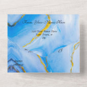 Blue Gold Agate Wedding All In One Einladung (Rückseite)