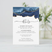 Blue Gold Agate Wedding Details Eintrittskarte Begleitkarte (Stehend Vorderseite)