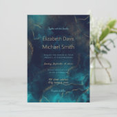 Blue Gold Alkohol Alkohol Tinte Art Deep Blue Sea Einladung (Stehend Vorderseite)