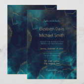 Blue Gold Alkohol Alkohol Tinte Art Deep Blue Sea Einladung (Vorne/Hinten)