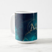 Blue Gold Alkohol Tinte Art Deep Blue Ocean Kaffeetasse (Vorderseite Links)