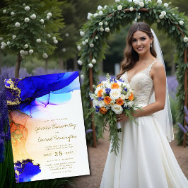 Blue Gold Alkohol Tinte Einladung Hochzeit