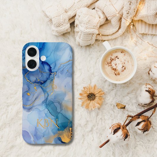 Blue Gold Alkohol Tinte Monogram Case-Mate iPhone Hülle