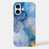 Blue Gold Alkohol Tinte Monogram Case-Mate iPhone Hülle (Rückseite)