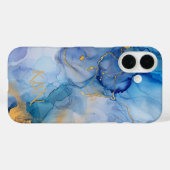 Blue Gold Alkohol Tinte Monogram Case-Mate iPhone Hülle (Rückseite (Horizontal))