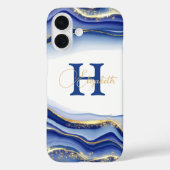 Blue Gold Alkohol Tinte Monogramm Name Case-Mate iPhone Hülle (Rückseite)