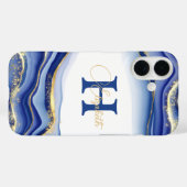 Blue Gold Alkohol Tinte Monogramm Name Case-Mate iPhone Hülle (Rückseite (Horizontal))