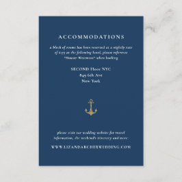 Blue Gold Anchor Nautical Wedding Hotel Begleitkarte