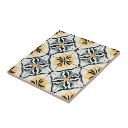 Blue Gold and Off White Pattern Ceramic Tile Fliese (Seite)