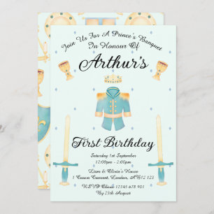 Blue & Gold Aquarell Little Prince Geburtstag Einladung