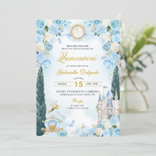 Blue & Gold Aschenella Princess Fairy Quinceanera Einladung