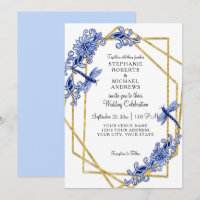 Blue Gold Asian Dragonfly Blume China Watercolor