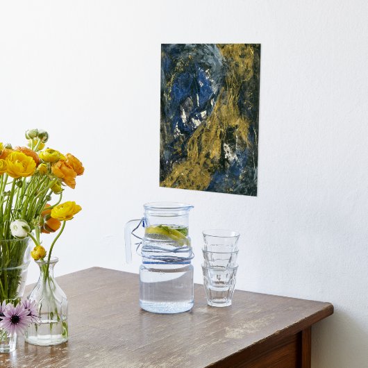 Blue Gold auf Black Abstrakt Art Foliendrucke (Ablage(Küche))