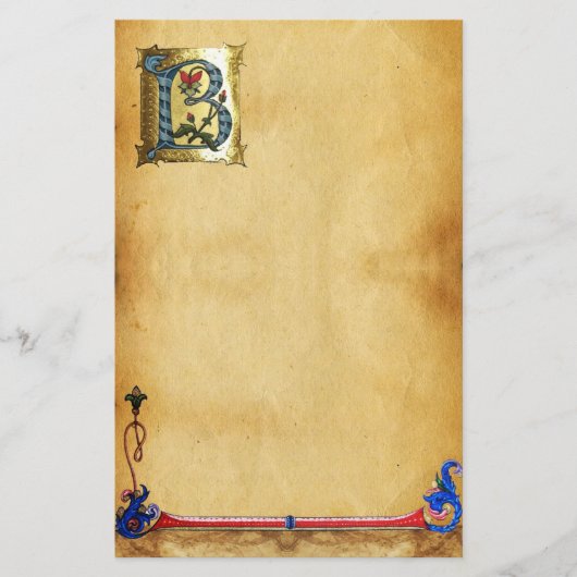 BLUE GOLD B SCHREIBEN MIT BLUME MONOGRAMM BRIEFPAPIER (Vorderseite)