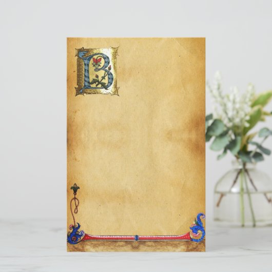 BLUE GOLD B SCHREIBEN MIT BLUME MONOGRAMM BRIEFPAPIER (Stehend Vorderseite)