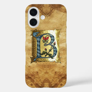 BLUE GOLD B SCHREIBEN MIT BLUME MONOGRAMM iPhone 16 HÜLLE