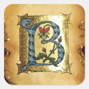 BLUE GOLD B SCHREIBEN MIT BLUME MONOGRAMM QUADRATISCHER AUFKLEBER