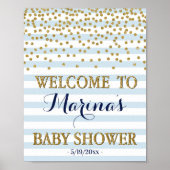 Blue Gold Baby Boy Dusche Begrüßungsdekor Print Poster (Vorne)