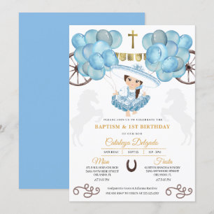 Blue & Gold Baby Charra Mexican Balloons Taufe Einladung