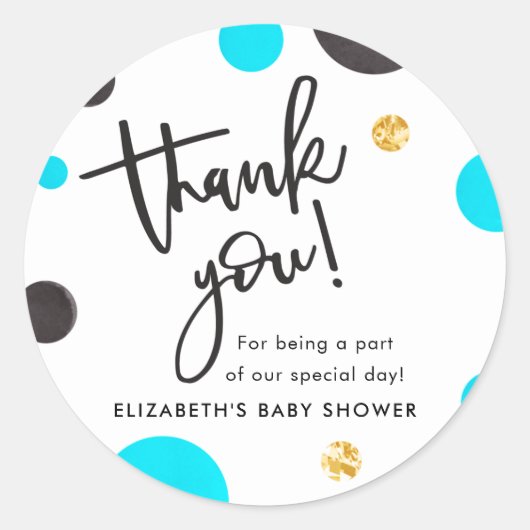 Blue & Gold Baby Dusche Danke Stickers - Boy (Vorderseite)
