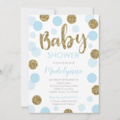 Blue Gold Baby Dusche Einladung Confetti Baby Boy (Vorderseite)