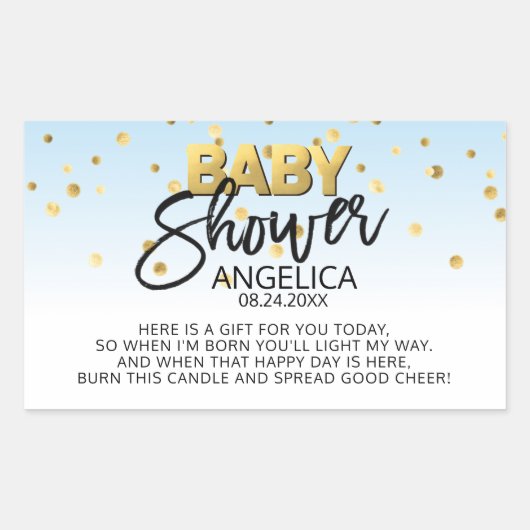 Blue Gold Baby Dusche Kerze Votive Fevor Labels Rechteckiger Aufkleber (Vorderseite)