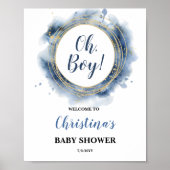 Blue Gold Baby Dusche Oh Junge Begrüßungskarte Poster (Vorne)