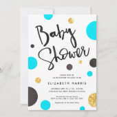 Blue & Gold Baby Shower Einladungen - Polka Dots (Vorderseite)