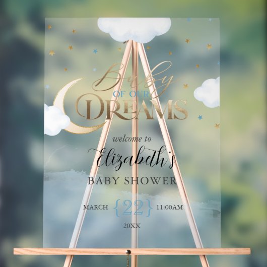 Blue Gold Baby unserer Dreams Baby Dusche Willkomm Acrylschild (Neutral)