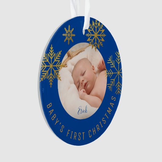 Blue Gold Babys Erste Weihnachtsgeschenke Ornament (Vorderseite)