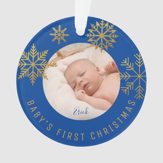 Blue Gold Babys Erste Weihnachtsgeschenke Ornament (Vorderseite)
