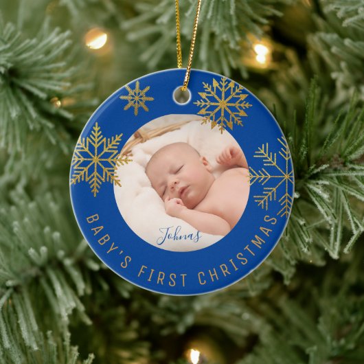 Blue Gold Babys Erstes Weihnachtsgeschenk Keramik Ornament (Baum)