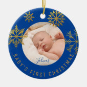 Blue Gold Babys Erstes Weihnachtsgeschenk Keramik Ornament (Vorne)