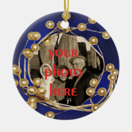 Blue Gold Ball Frame Foto Ornament