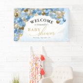 Blue & Gold Balloon Arch Boy Baby Dusche Banner (Insitu)