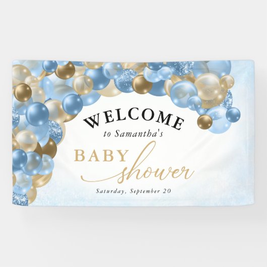 Blue & Gold Balloon Arch Boy Baby Dusche Banner (Horizontal)