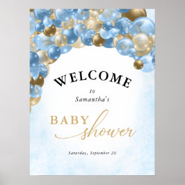 Blue & Gold Balloon Arch Boy Baby Dusche Poster
