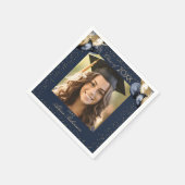 Blue Gold Balloon Glitter Graduation Party Photo Serviette (Ecke)