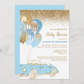 Blue Gold Balloons Virtual Drive by Baby Dusche Einladung (Vorne/Hinten)