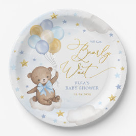Blue Gold Bär mit Balloons Clouds Stars Boy Baby Pappteller