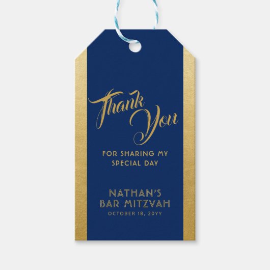 Blue Gold Bar Mitzvah Gefallen Vielen Dank Geschenkanhänger (Vorderseite)