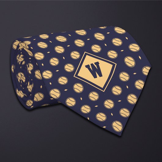 Blue Gold Baseball Icon Necktie Krawatte