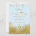 Blue Gold Bat Mitzvah Einladung<br><div class="desc">Eine elegante Blu- und Goldeinladung von Bat Mitzvah mit Goldkonfetti am oberen Ende und Goldverglasung am unteren Ende mit einem goldenen Glitzer Star of David.</div>