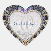 Blue Gold Batik Liebe Monogram Wedding Stickers (Vorderseite)