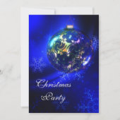 Blue & Gold Bauble & Snowflakes Weihnachten Party Einladung (Vorderseite)