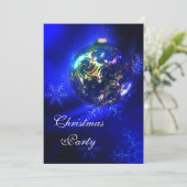 Blue & Gold Bauble & Snowflakes Weihnachten Party Einladung (Stehend Vorderseite)