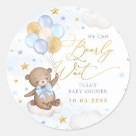 Blue Gold Bear Balloons Clouds Stars Baby Boy Runder Aufkleber